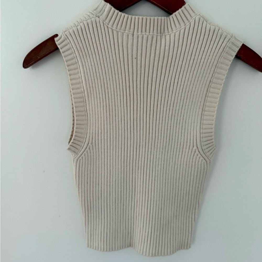 Zara knit Cropped Top Crew-Neck Muscle Sweater Vest Beige Ribbed Tank Top Size M - Picture 6 of 16
